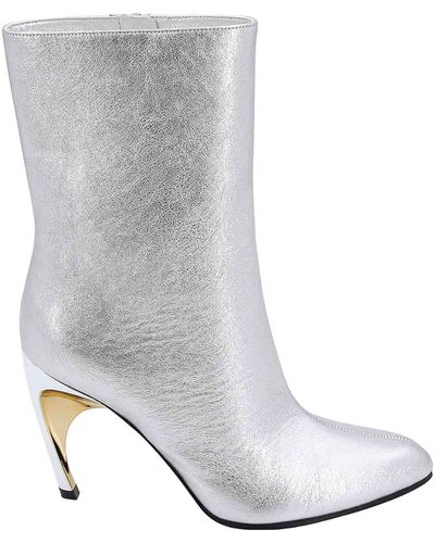 Alexander McQueen Laminated Leather Ankle Boots - White