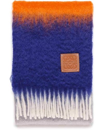 Loewe Wool And Mohair Striped Scarf - Blue