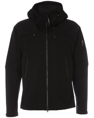 C.P. Company Jacket With High Collar, Zip Pockets And Hood - Black