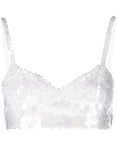 P.A.R.O.S.H. Iridescent Sequin Cropped Top - White