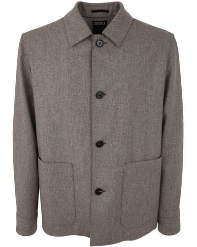 ZEGNA Pure Wool Flannel Chore Jacket - Gray