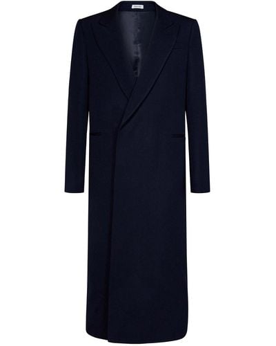 Alexander McQueen Navy Wool Belted Coat - Blue