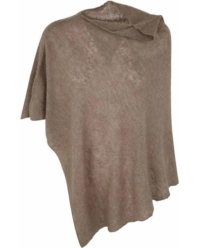 Mirror In The Sky Open Knitted Poncho Melange - Brown