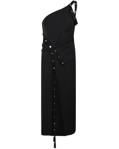 The Attico Asymmetric One Shoulder Midi Dress - Black