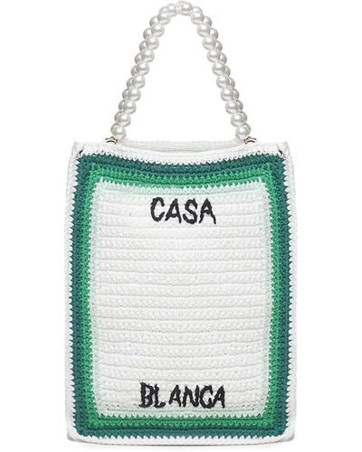 Casablanca Crochet Logo Tote Bag - Green