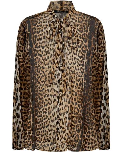 Roberto Cavalli Leopard-print Semi-transparent Silk Shirt - Brown