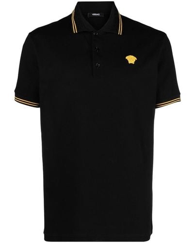 Versace Polo Shirt With Contrasting Logo - Black