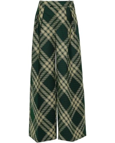 Burberry Check Pants With Pleat-detail - Green
