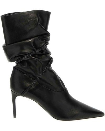 Rene Caovilla Rhinestone Tassel Ankle Boots - Black