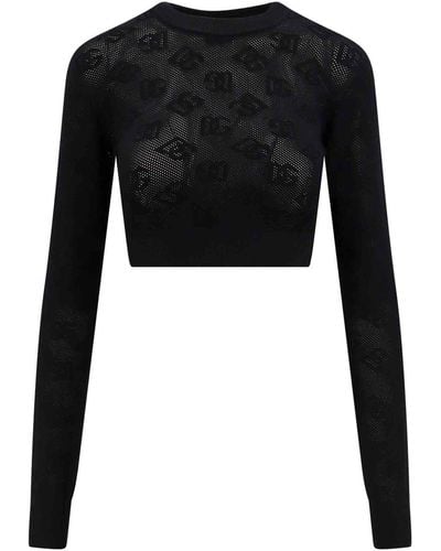 Dolce & Gabbana Viscose Mesh Top With All-over Dg Logo - Black