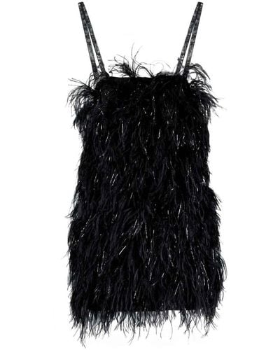MSGM Square-neck Ostrich-feather Minidress - Black