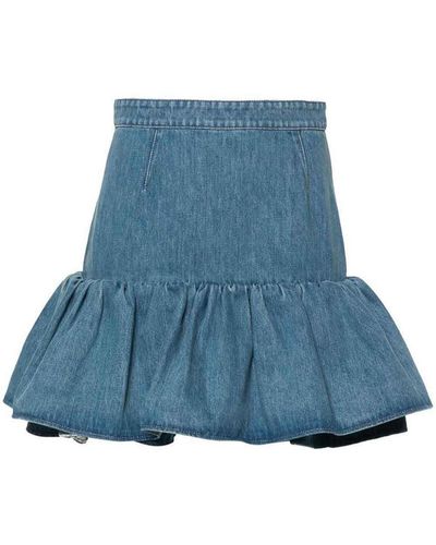 Patou Peplum Denim Skirt - Blue