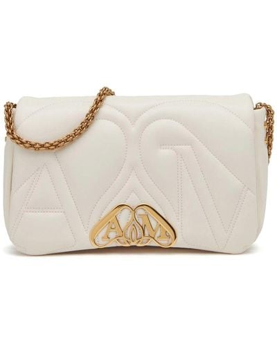 Alexander McQueen Small The Seal Shoulder Bag, Ivory, Quilted - Natural