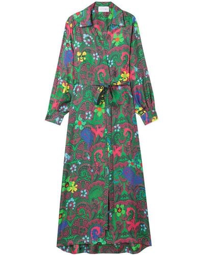AZ FACTORY Paisley Print Long Wrap Dress - Green