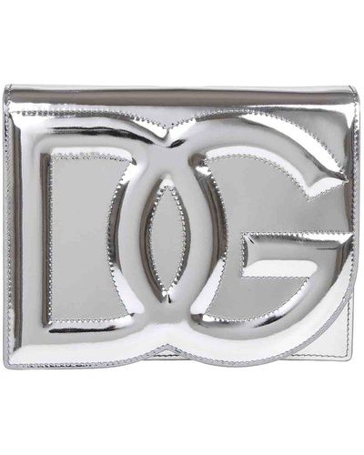 Dolce & Gabbana Crossbody Bag In Laminated Leather - Grey