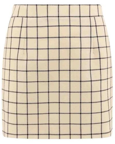 Marni Virgin Wool Skirt With Check Motif - Natural