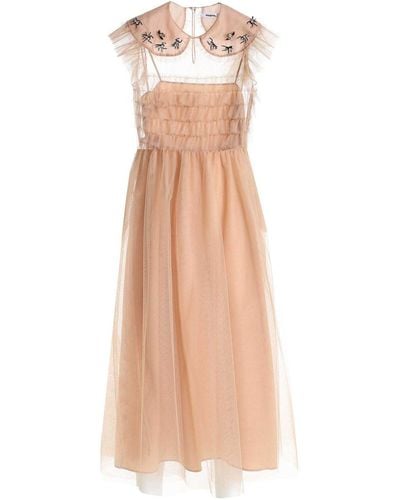 Vivetta Jewel Embroidery Tulle Dress In Nude Color - White