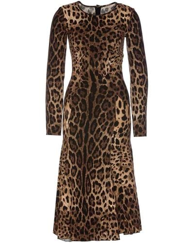Dolce & Gabbana Animalier Print Long Dress - Brown