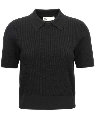 Tory Burch Logo Embroidery Knitted Polo Shirt - Black
