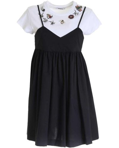 Vivetta Embellished T-shirt Dress In And White - Black