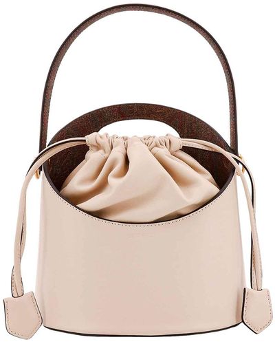 Etro Leather Bucket Bag With Paisley Detail - Natural