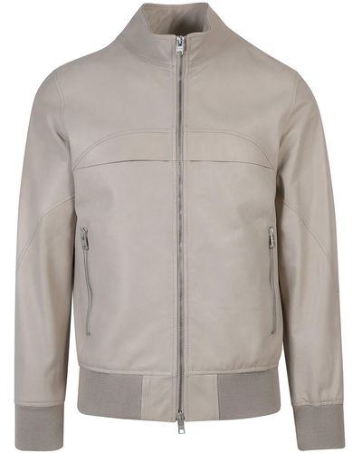 DFOUR® Leather Bomber Jacket - Gray