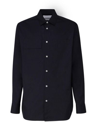 Jil Sander Long-sleeved Straight-cut Cotton Shirt - Blue