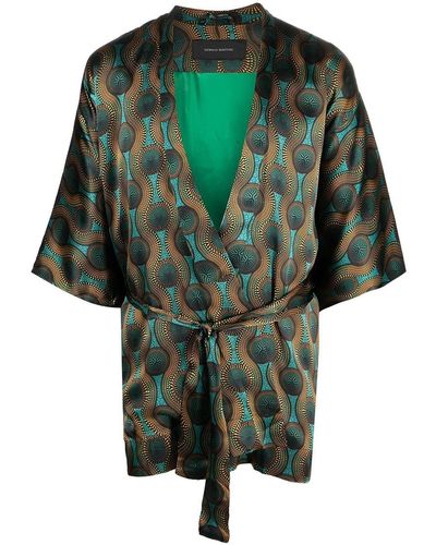 OZWALD BOATENG Printed Silk Short Kimono - Green
