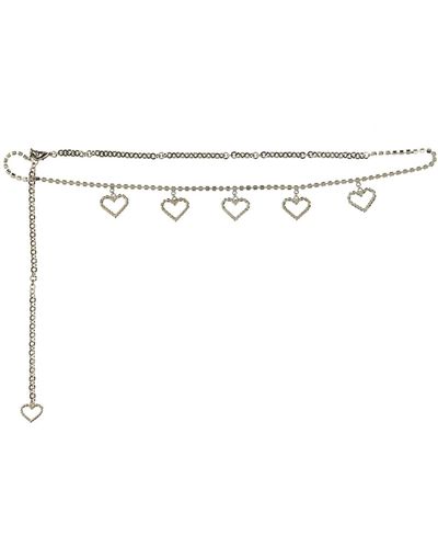 Alessandra Rich Crystal Belt With Heart Pendants - White