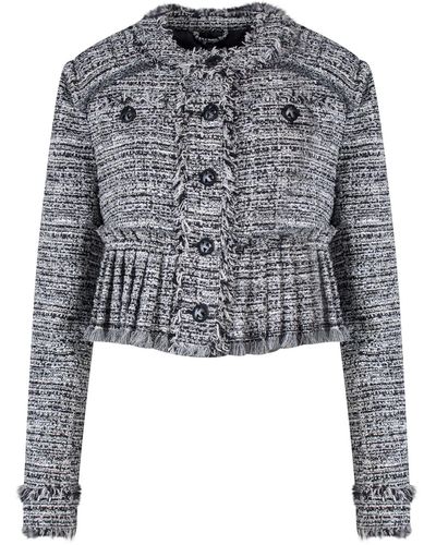 K KRIZIA Tweed Blazer With Frayed Profiles - Grey