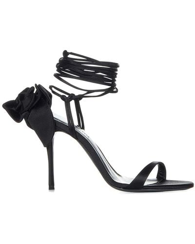 Magda Butrym Satin Sandals With 3d Flowers - Black