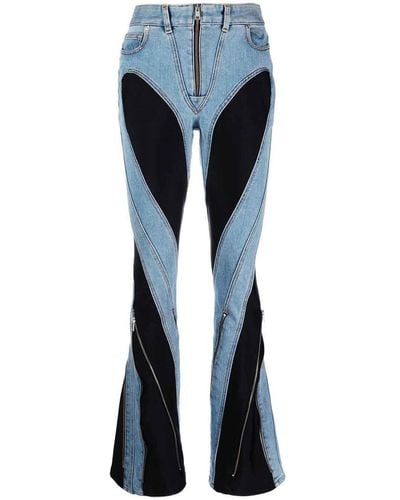 Mugler Slited Bi-material Spiral Jeans - Blue