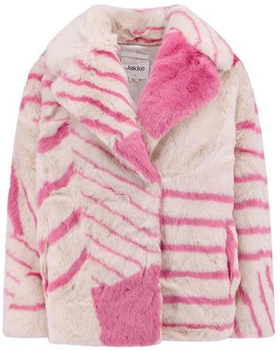 Jakke Faux Fur Jacket With Striped Motif - Pink