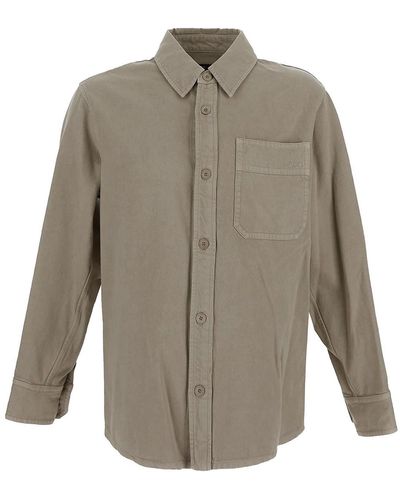 A.P.C. Shirt In Taupe Denim With Long Sleeves - Grey