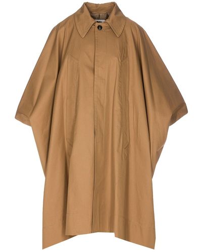 MM6 by Maison Martin Margiela Cotton Long Coat With Back Split And Pockets - Brown