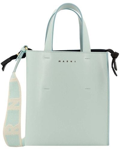Marni Leather Handbag With Logo Print - Blue