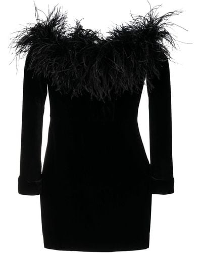 Alessandra Rich Feather-trim Velvet Minidress - Black
