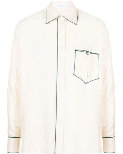 Bally Contrast-Piping Silk Pajama Shirt - Natural