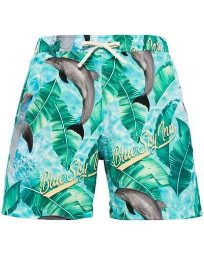 BLUE SKY INN Dolphin-Print Drawstring Swim Shorts - Green