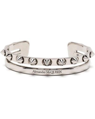 Alexander McQueen Skull-stud Detail Open Bracelet - White