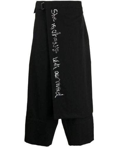 Yohji Yamamoto Wrap-design Wool Cropped Pants - Black