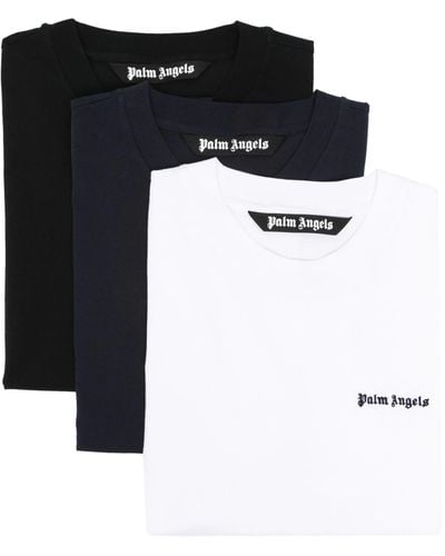 Palm Angels Set Of 3 T-Shirts With Embroidery - Black