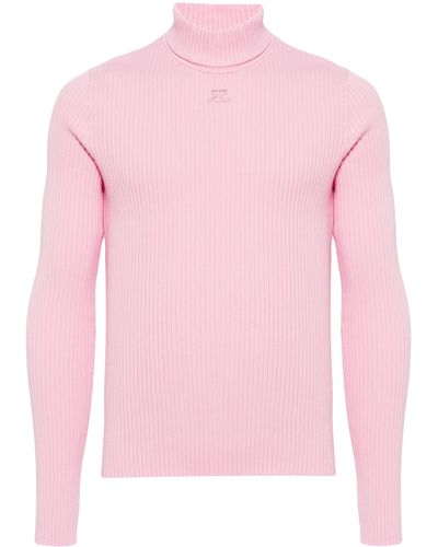 Courreges Logo-Appliqué Ribbed-Knit Sweater - Pink