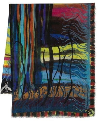 Givenchy Abstract-print Frayed Scarf - Blue