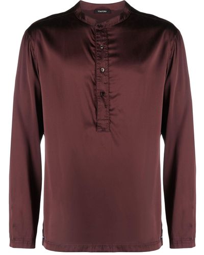 Tom Ford Henley Silk Pajama Top - Red