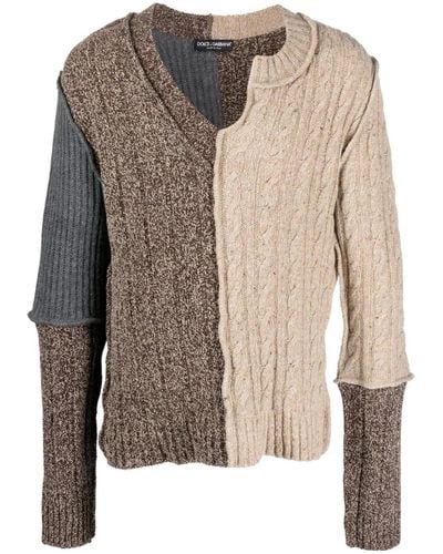 Dolce & Gabbana Asymmetric-neck Patchwork Sweater - Brown