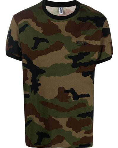 Moschino Logo-embossed Camouflage-print T-shirt - Green