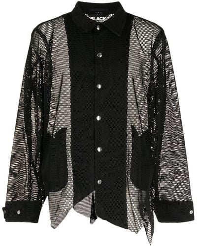 COMME DES GARÇON BLACK Asymmetric Open-knit Shirt Jacket - Black