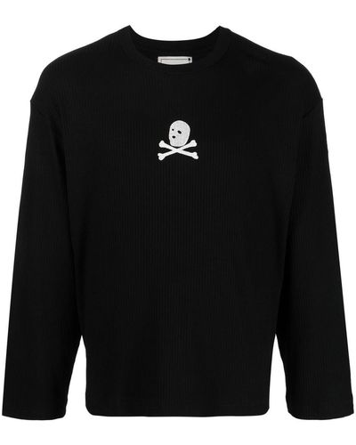 Youths in Balaclava Embroidered-skull Long-sleeve T-shirt - Black