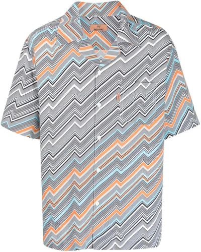 Missoni Chevron-print Camp-collar Shirt - Gray